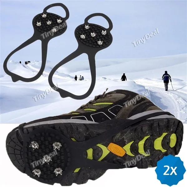 2pcs Antiskid Shoes 5 Teeth Ice Snow Crampons Boot Shoes Covers Spike Cleats Ice Gripper for Outdoor Climbing Hiking Walking