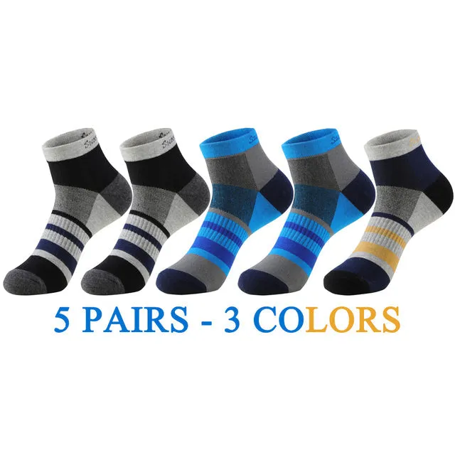 5 Pairs Lot Cotton Casual Running Outdoor Sports Ankle Socks for Men