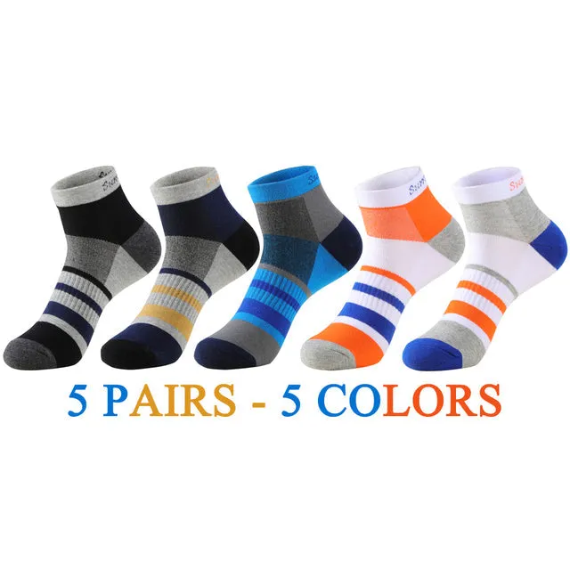5 Pairs Lot Cotton Casual Running Outdoor Sports Ankle Socks for Men