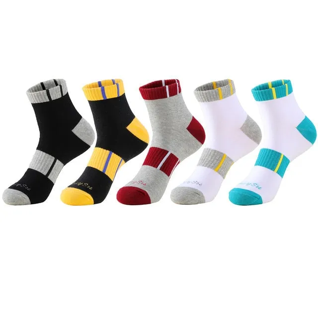 5 Pairs Lot Cotton Casual Running Outdoor Sports Ankle Socks for Men