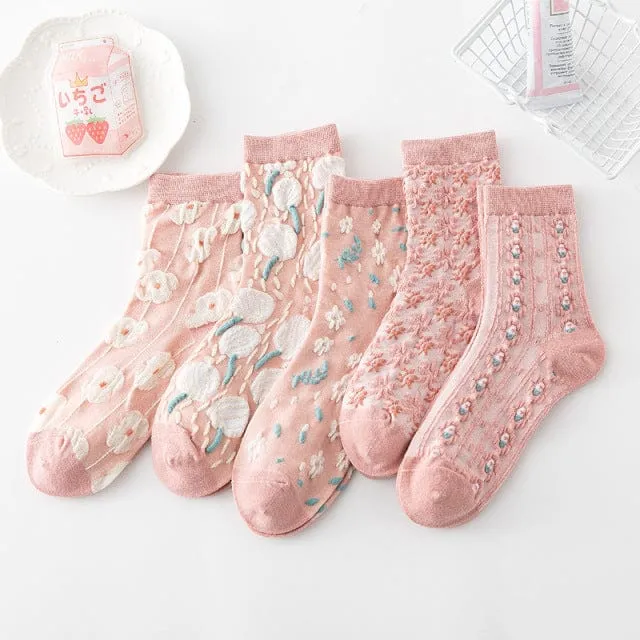 5 Pairs Spring Peach Socks