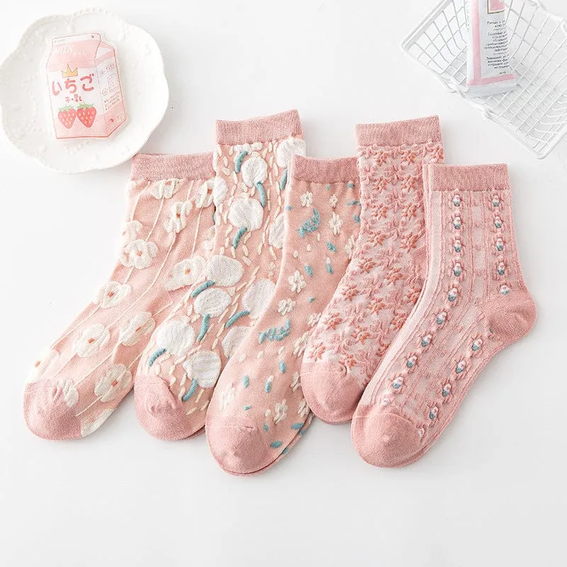 5 Pairs Spring Peach Socks