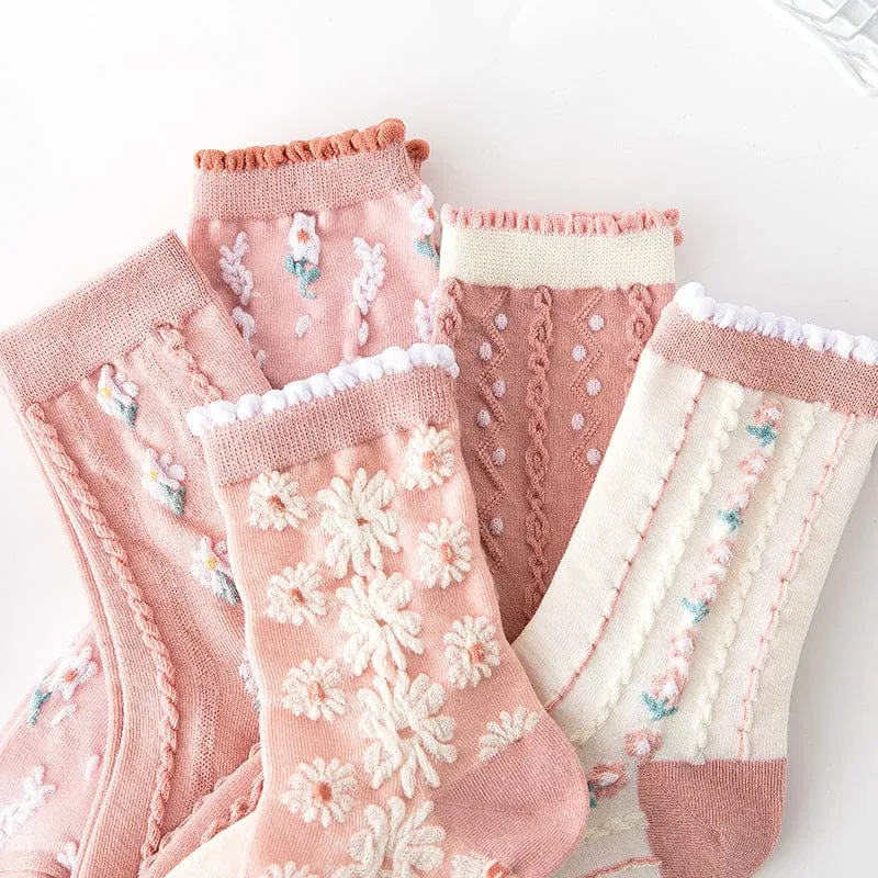 5 Pairs Spring Peach Socks
