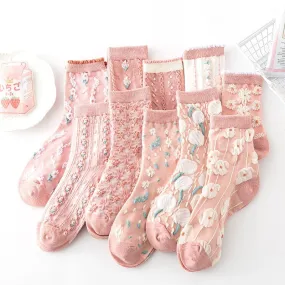 5 Pairs Spring Peach Socks