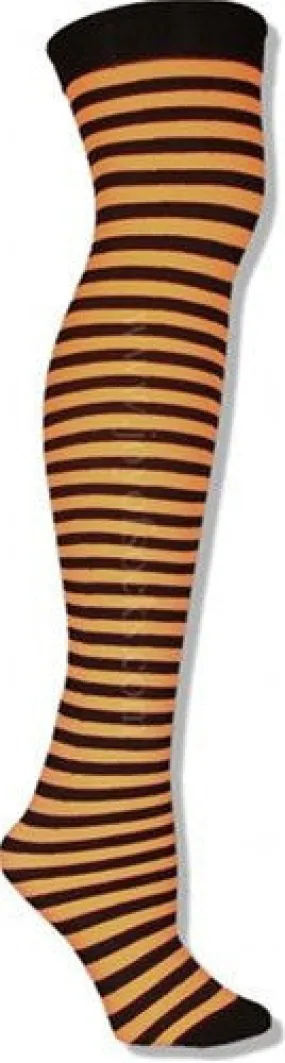 Black and Orange Striped Thigh High Stockings (Women's)