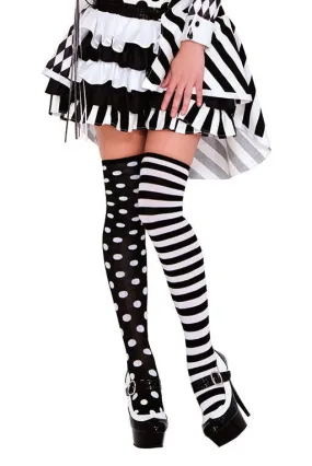 Black and White Dots Stripes Thigh High Stockings (Women's)