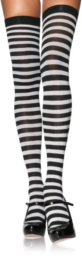 Black and White Striped Thigh High Stockings