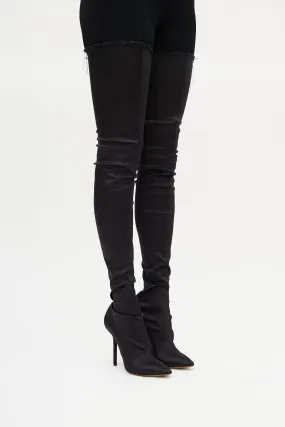 Black Satin Deconstructed Thigh High Boot