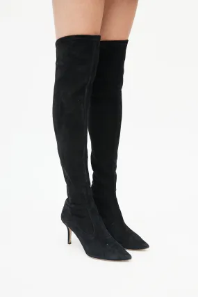 Black Suede Thigh High Boot