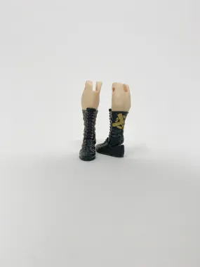 Black/Gold Laced Boots with Gold Cross on pale legs