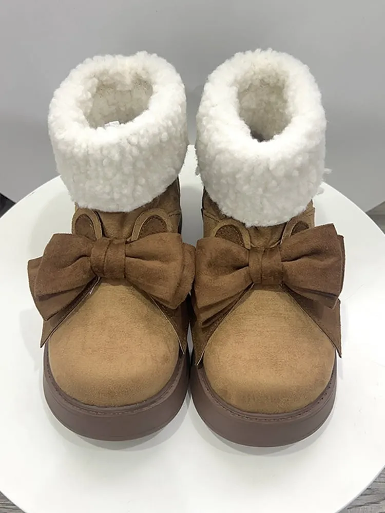 Brown Bunny Ear Bowknot Platform Winter Ugg Boots