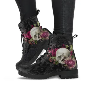 Combat Boots - Goth Shoes #26 | Gothic Lace, Skulls and Roses, Women's Black Hipster Boots, Vegan Leather, Women's Boots