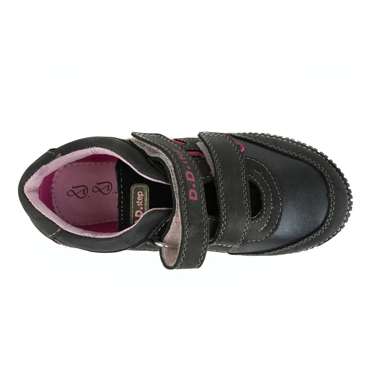 D.D. Step Big Kid Girl Double Strap Shoes Black With Star - Supportive Leather From Europe Kids Orthopedic