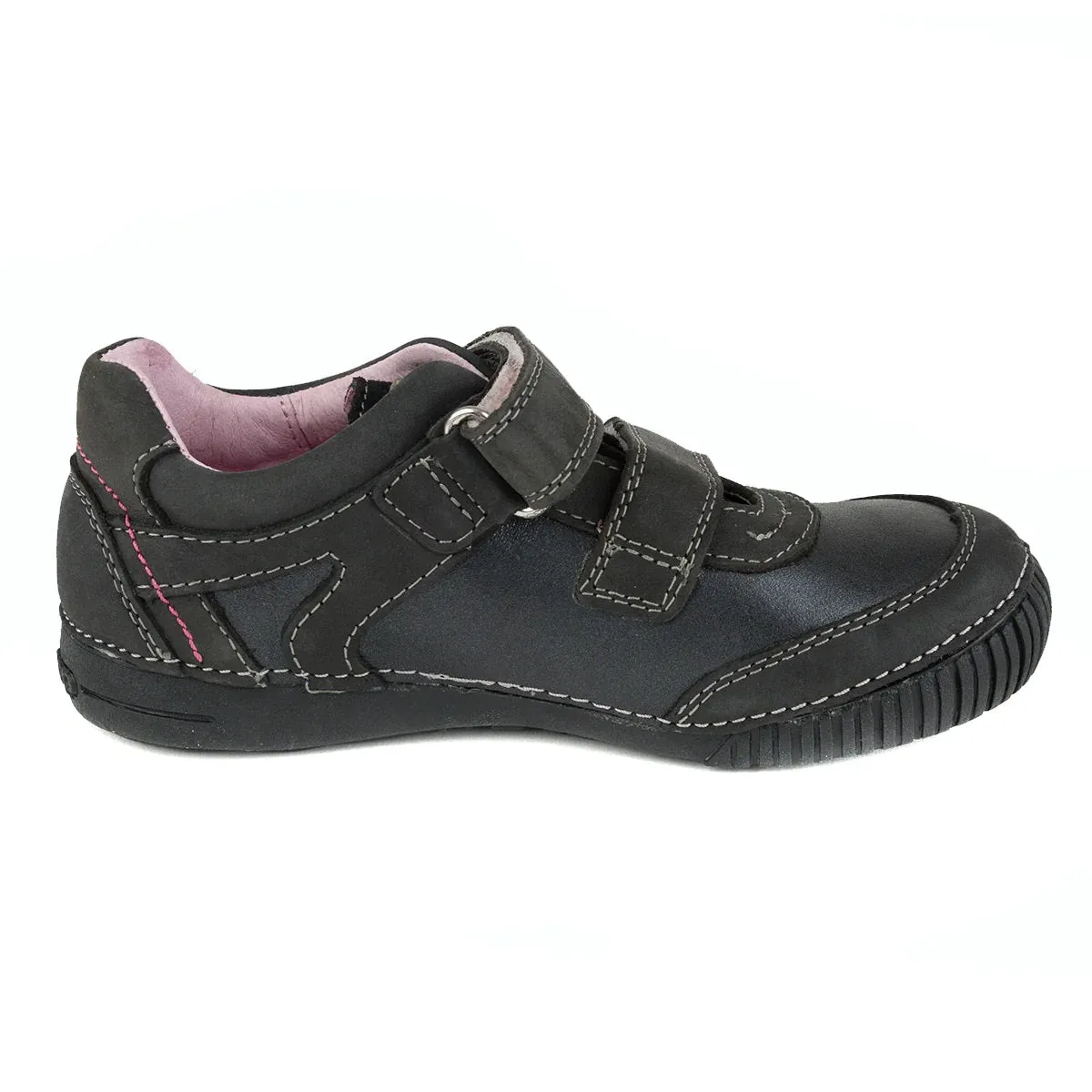 D.D. Step Big Kid Girl Double Strap Shoes Black With Star - Supportive Leather From Europe Kids Orthopedic