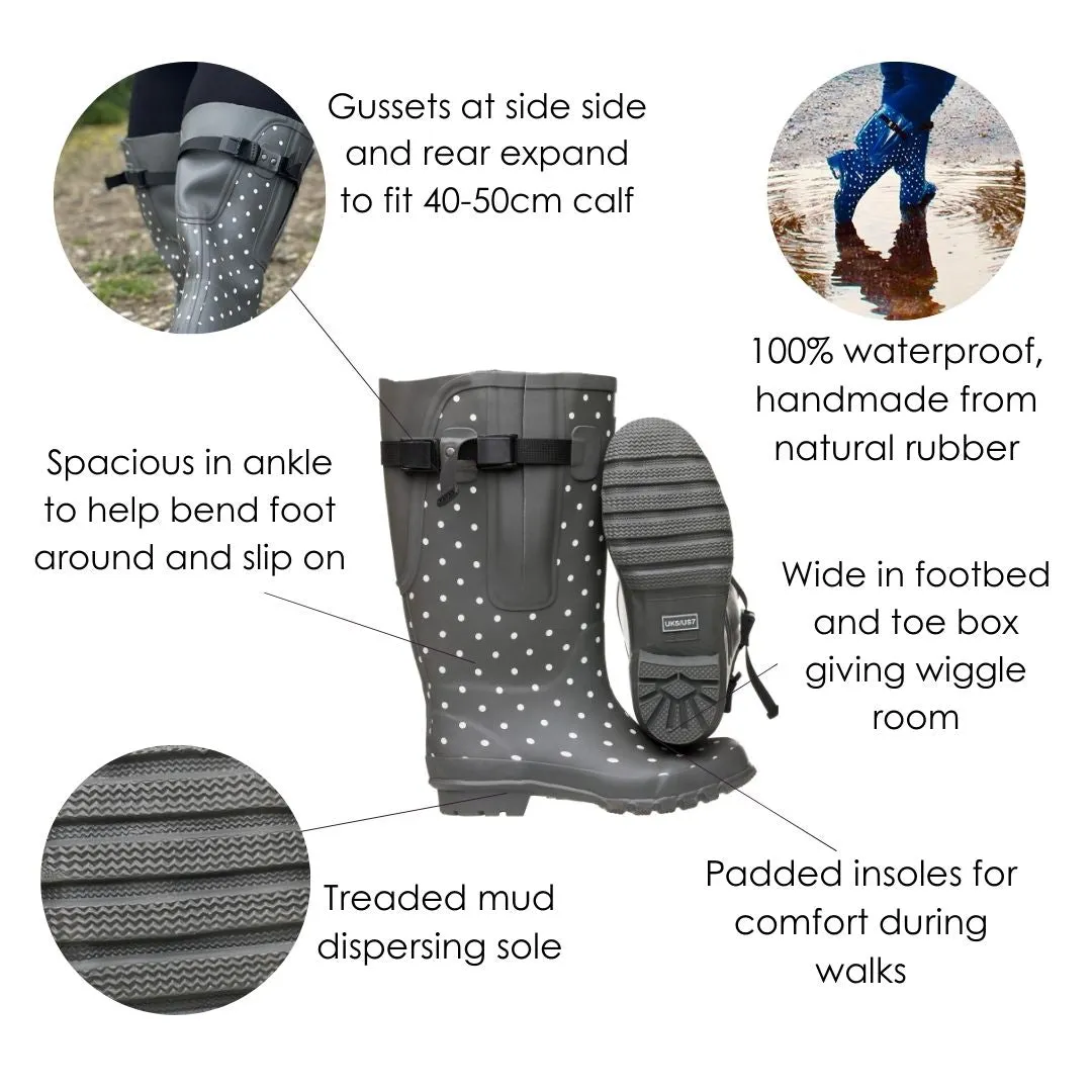 Extra Wide Calf Black Wellies with Rear Gusset - Wide Foot & Ankle - Fit 40-50cm Calf
