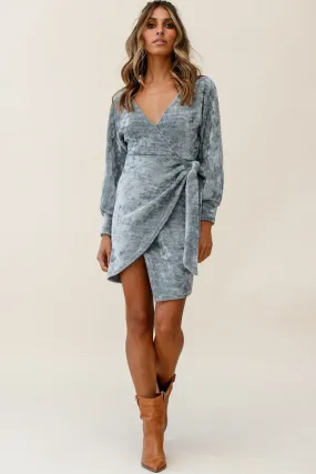 Isolde Ribbed Velour Wrap Dress Grey