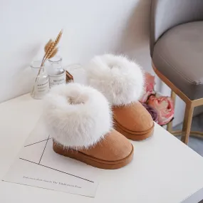 MINI KIDS TAMMY CHESTNUT PLATFORM FAUX FUR ANKLE SLIPPER BOOTS