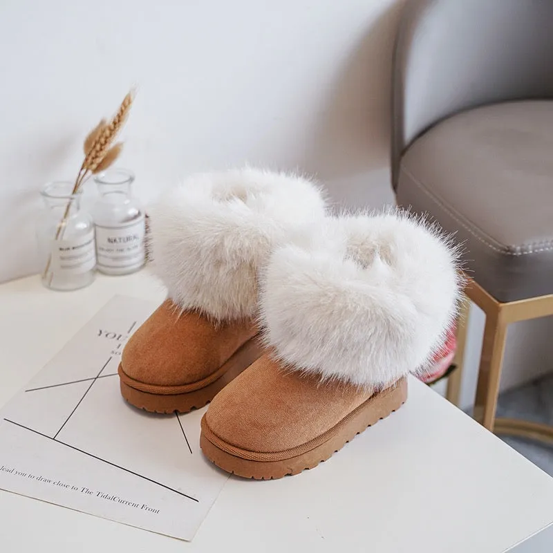 MINI KIDS TAMMY CHESTNUT PLATFORM FAUX FUR ANKLE SLIPPER BOOTS