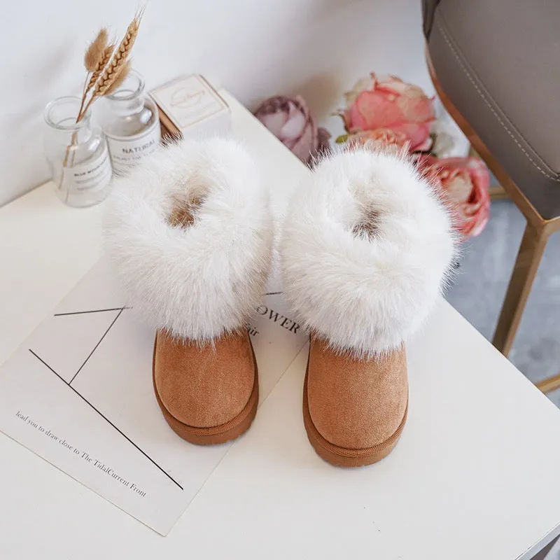 MINI KIDS TAMMY CHESTNUT PLATFORM FAUX FUR ANKLE SLIPPER BOOTS