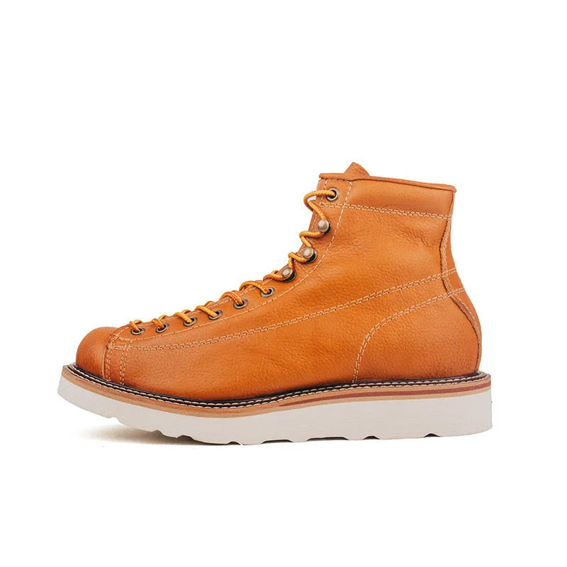 Retro Short Face Men's And Women's Full-size Wear-resistant First Layer Cowhide Ankle Boots