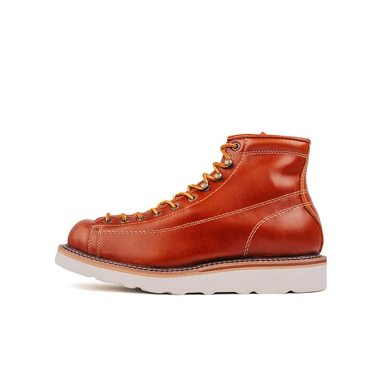 Retro Short Face Men's And Women's Full-size Wear-resistant First Layer Cowhide Ankle Boots
