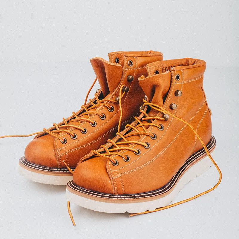 Retro Short Face Men's And Women's Full-size Wear-resistant First Layer Cowhide Ankle Boots