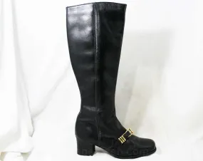 Sexy 60s Black Boots - Size 6 - Black Leather - Made in Italy - 1960s - Big Brass Buckle - Chic Street Style - Unworn - Deadstock - 43199-1