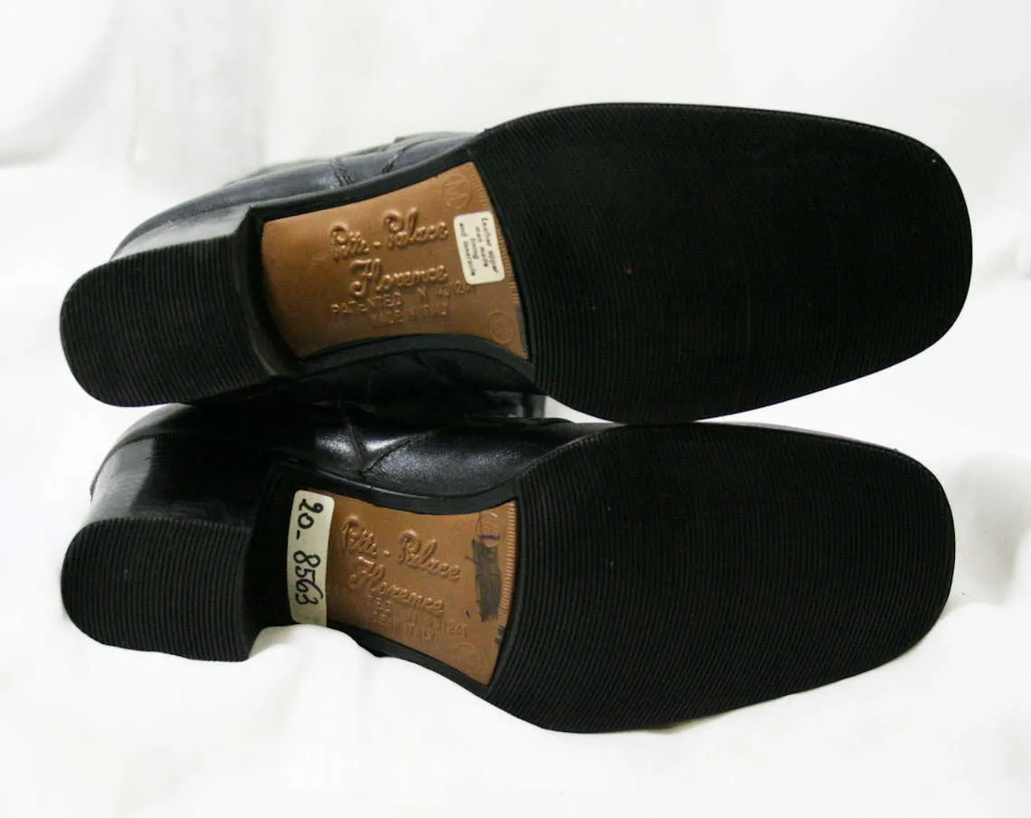Sexy 60s Black Boots - Size 6 - Black Leather - Made in Italy - 1960s - Big Brass Buckle - Chic Street Style - Unworn - Deadstock - 43199-1