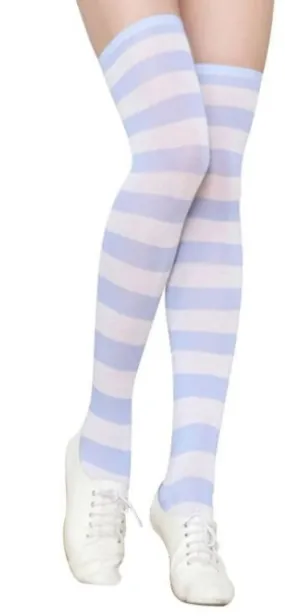 SF140 Pale Blue & White Wide Stripe Thigh High Socks