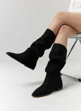 Shirred Faux Leather Boots CS314