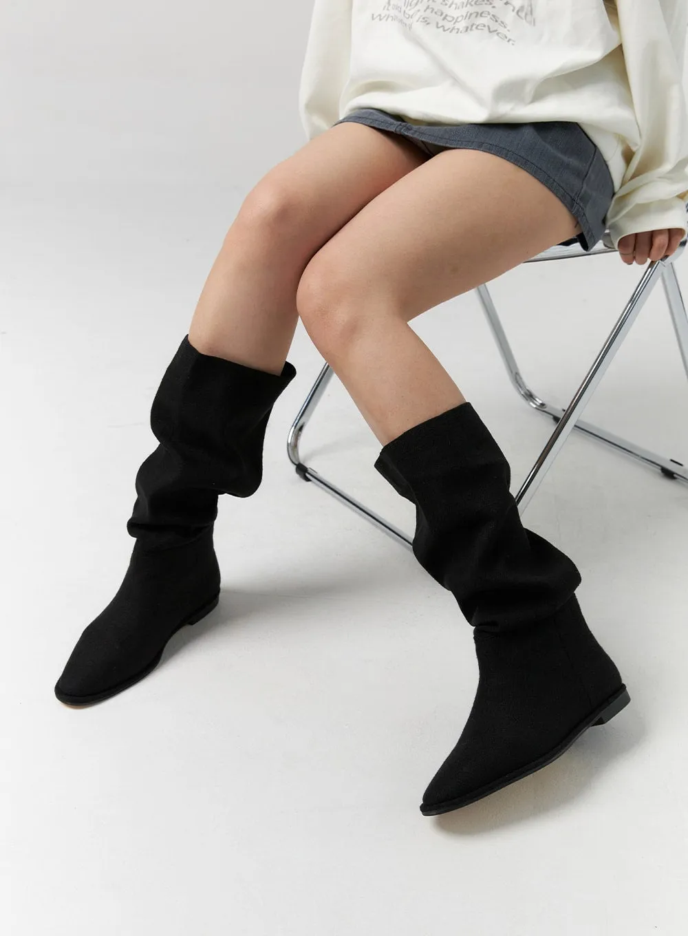 Shirred Faux Leather Boots CS314