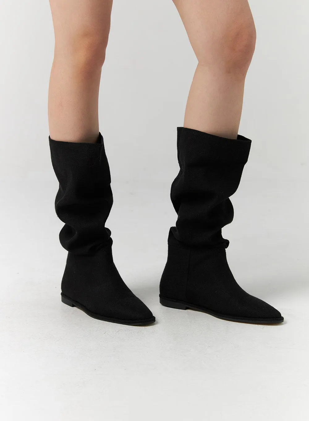 Shirred Faux Leather Boots CS314