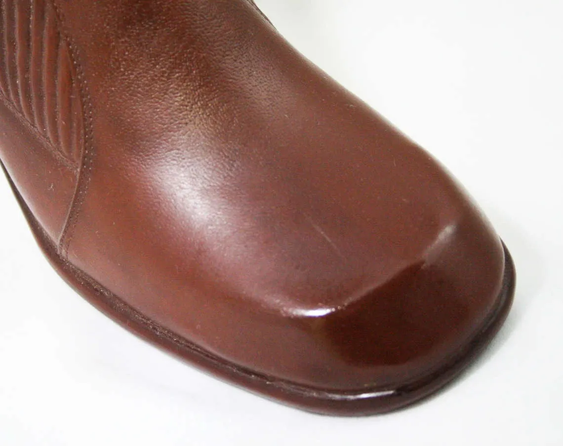Size 7 Trompe L'Oeil 60s Boots - Brown Waterproof Rubber - Sophisticated 1960s - Faux Buckles - Fleece Lined - Unworn - Deadstock - 43295-15