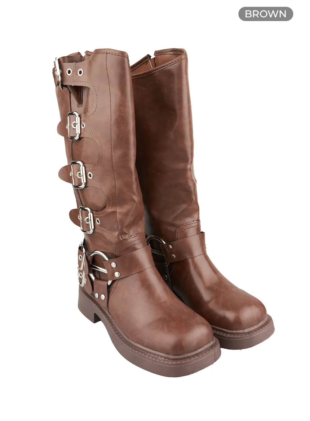 Stud Buckle Long Boots OU404