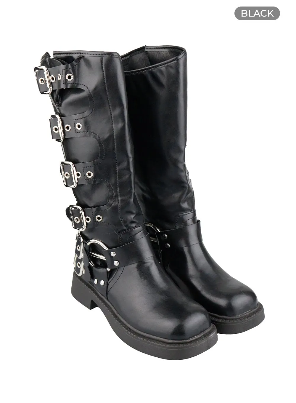 Stud Buckle Long Boots OU404