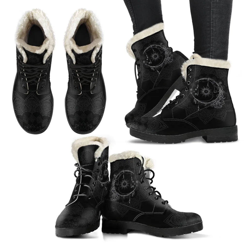 Sun And Moon Mandala Black Boots
