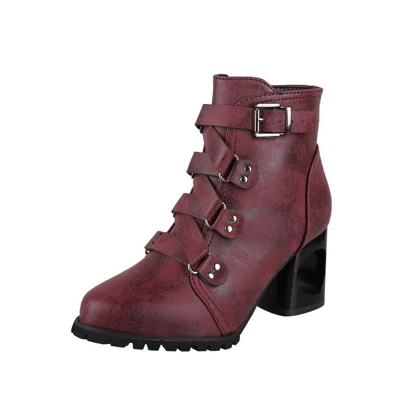 Women  Ankle Pumps PU Leather Toe Boots Solid Autumn Winter  High-heeled Shoes