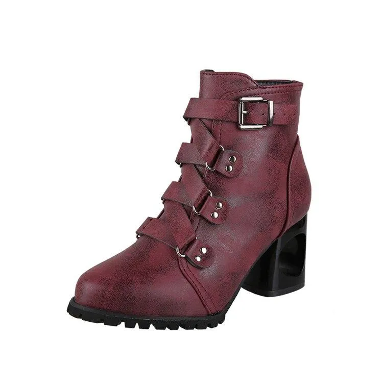 Women  Ankle Pumps PU Leather Toe Boots Solid Autumn Winter  High-heeled Shoes