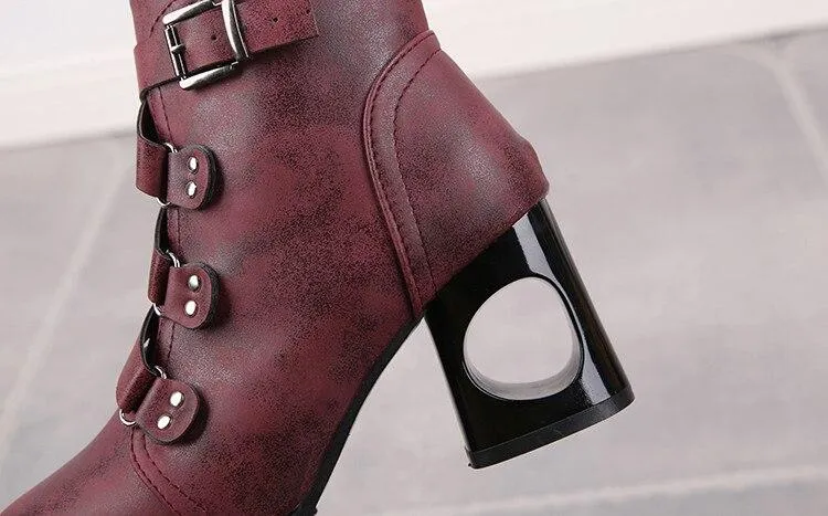 Women  Ankle Pumps PU Leather Toe Boots Solid Autumn Winter  High-heeled Shoes
