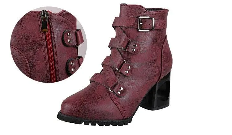 Women  Ankle Pumps PU Leather Toe Boots Solid Autumn Winter  High-heeled Shoes